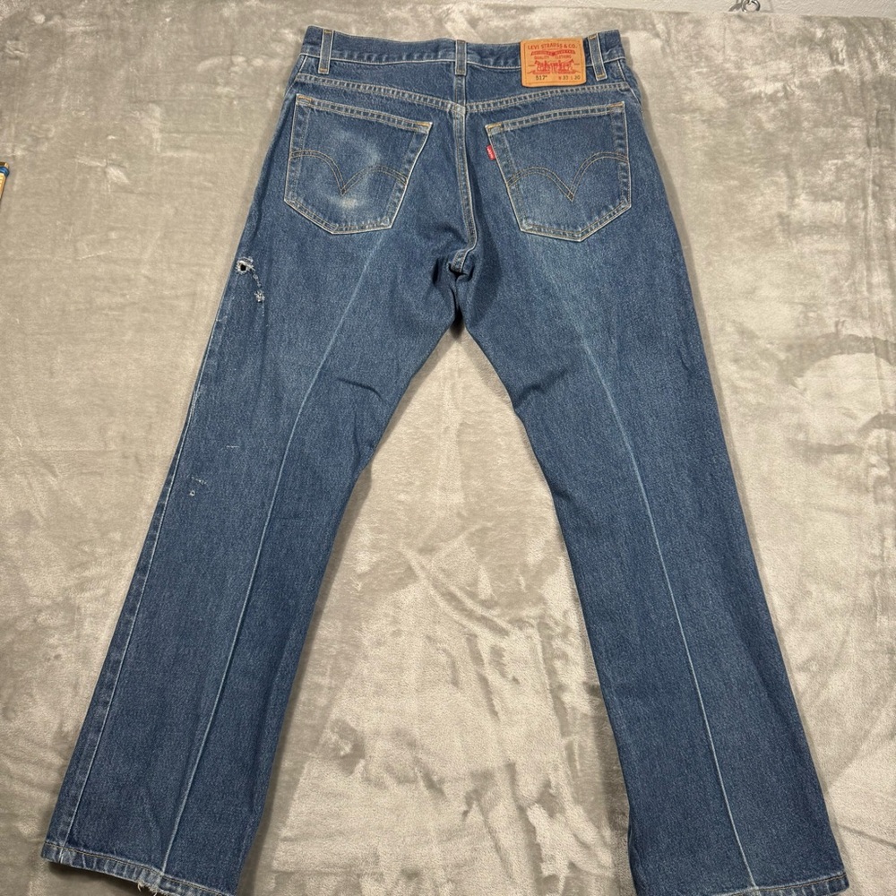 VTG Y2K Levi's 517 Bootcut Jeans Men's 33x30 Blue Medium Wash 2000's Distressed - Picture 11 of 15